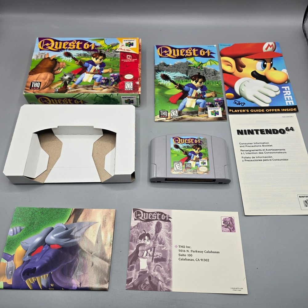 Quest 64 Nintendo 64 N64 Game Complete In Box CIB THQ NUS-NETE-USA RPG Manual